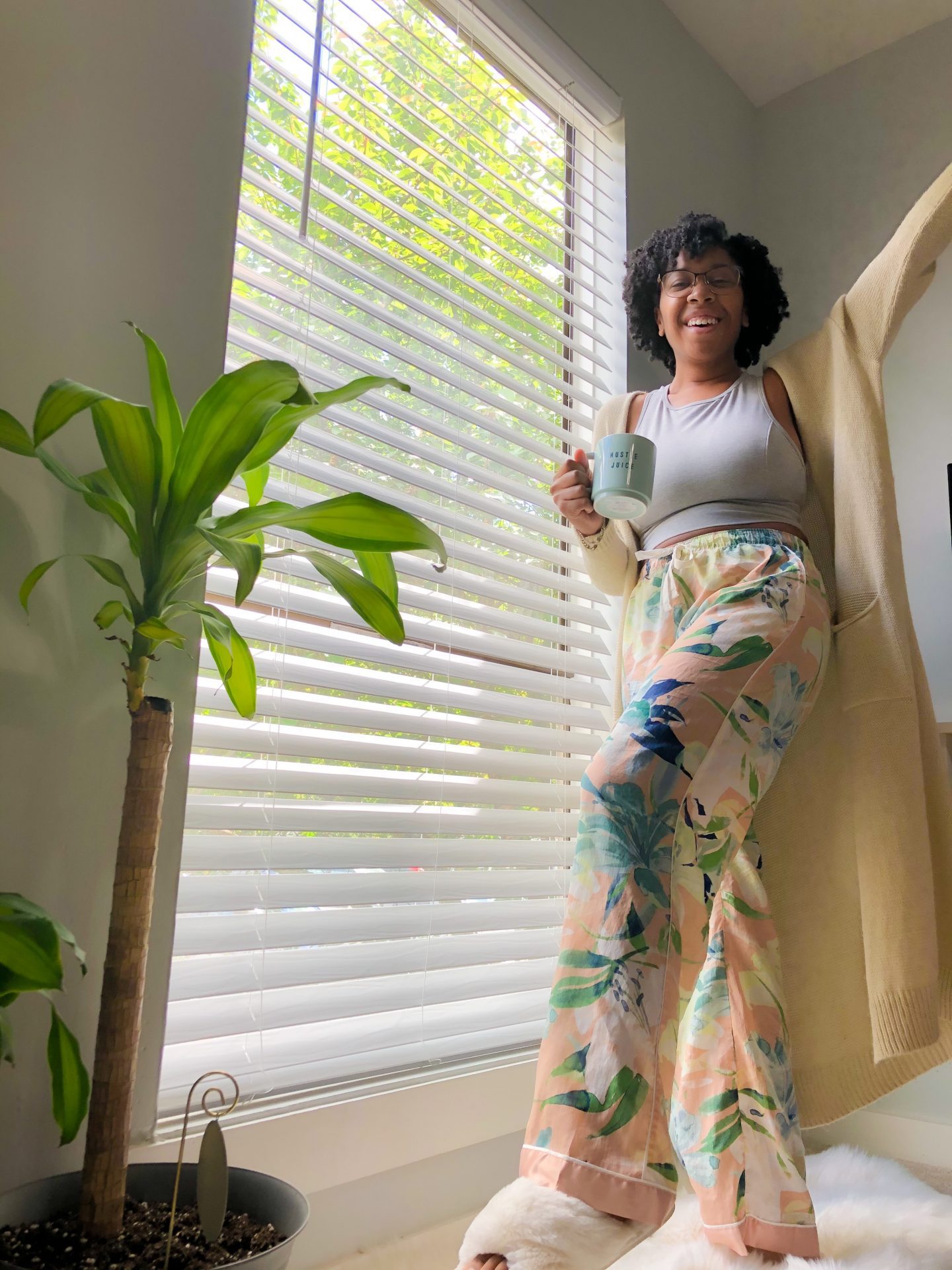 This high neck JoyLab sports Bra & print pajama pants from Target make the perfect loungewear outfit combination