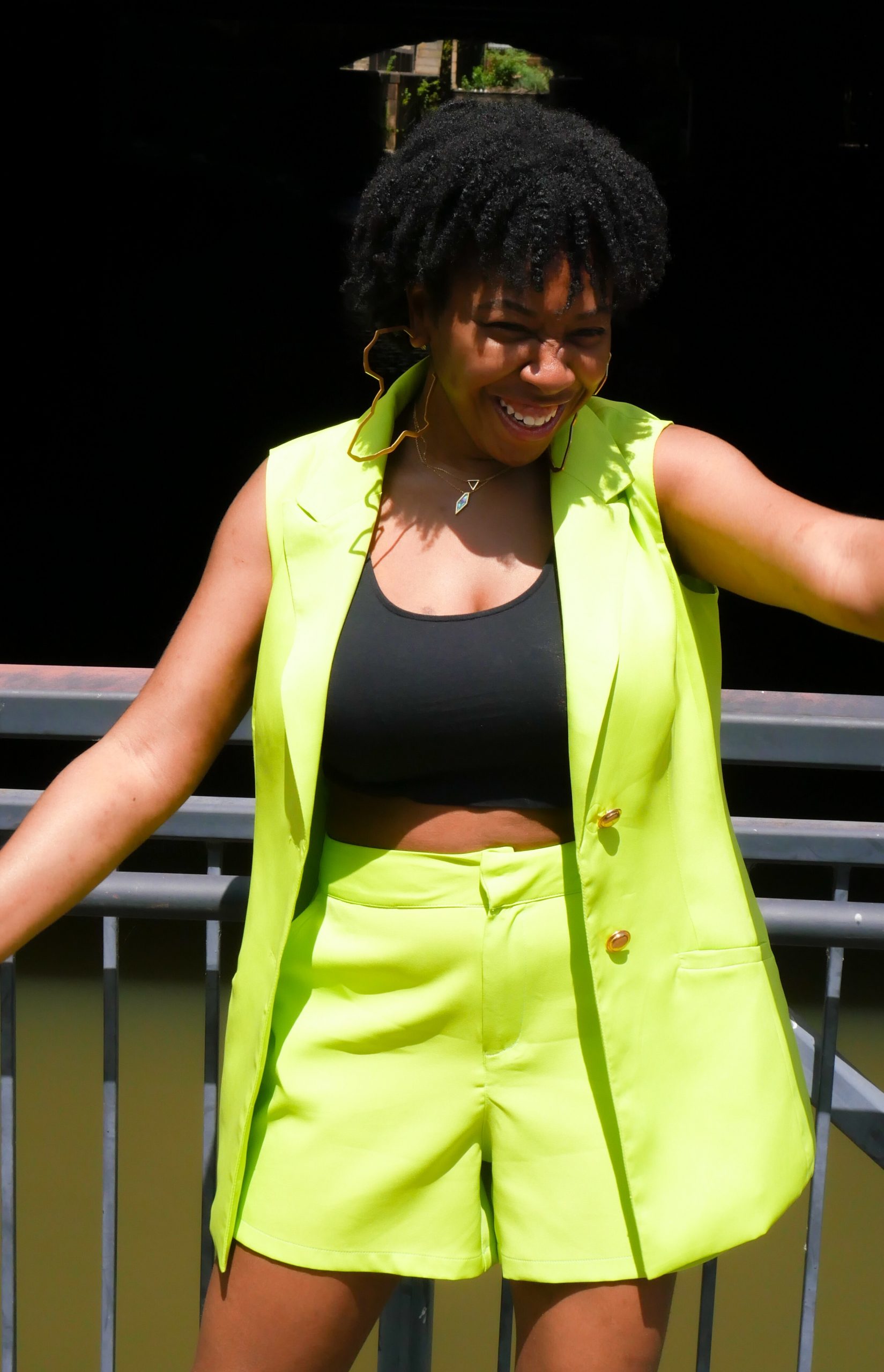 Ayshia Laughing Neon Suit