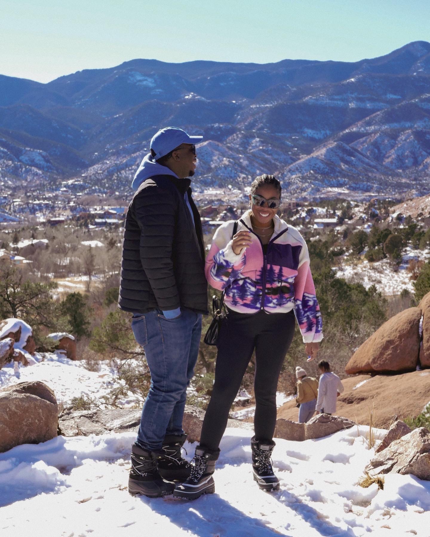 Couple Date in Colorado Springs Garden of the Gods during Winter Weekend Getaway in Colorado